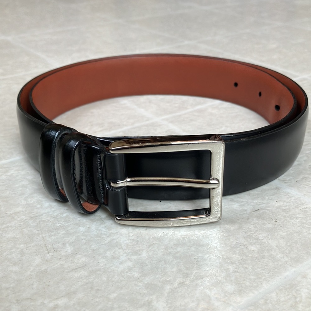 Crookhorn smooth black leather belt with silver buckle